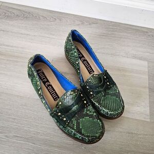 Vntg Juicy Couture Green Snake Penny Loafers Studded Shoes Square Toe Y2K Sz6.5